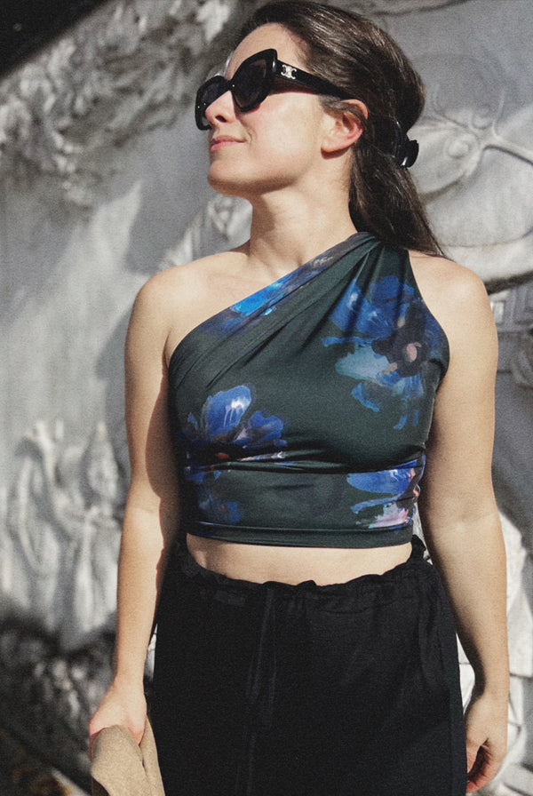 One Shoulder Top Flower Prints